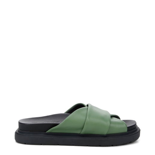 Float Leather Slides in Basil Green | Hannahs